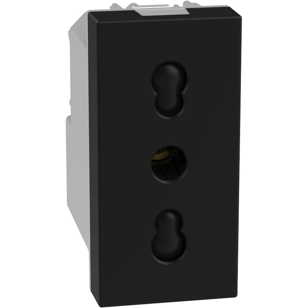 Italian standard P17/11 socket 2P+E 16 A 250 V - 1 module - dark