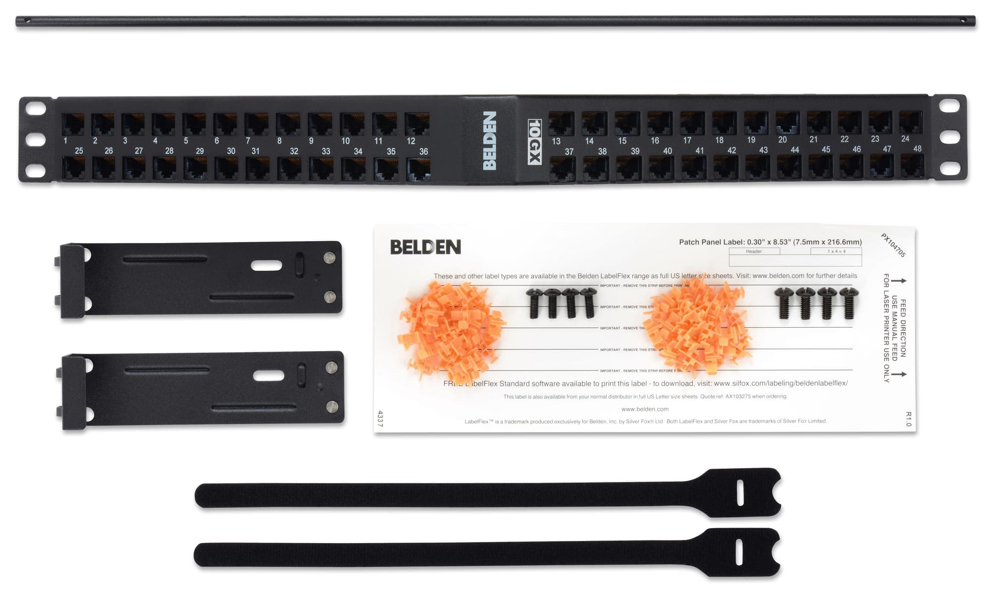 AX105365-10GX Angled Patch Panel 48 Port 1U-Preloaded-UTP