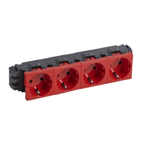 Mosaic™ - 4x2P+E socket prog for DLP trunking - screw terminals - German std - red