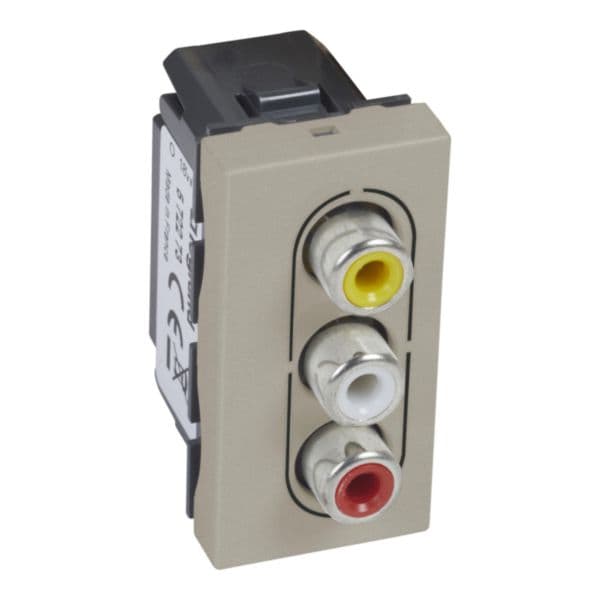Arteor™ - Triple RCA socket 1 module audio video Champagne