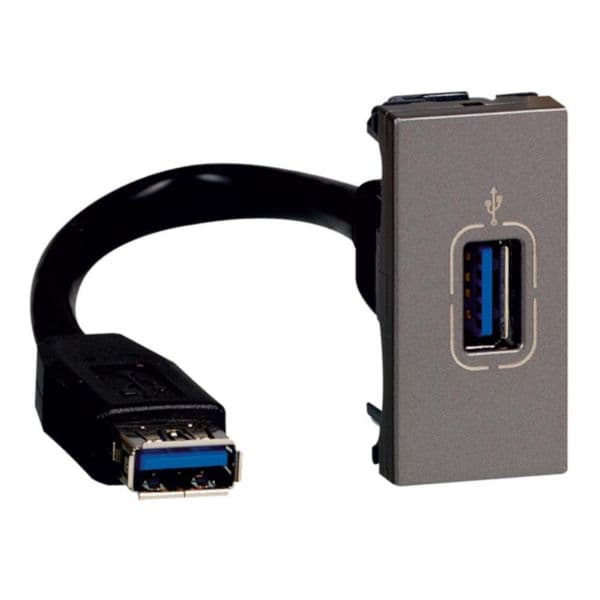 Arteor™ - USB female 2.0 socket - preterminated - with a 15 cm cord - 1 module - Magnesium
