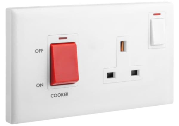 Eloe - 2 gang cooker unit (45A double pole switch + 13A British Standard + neon) - White