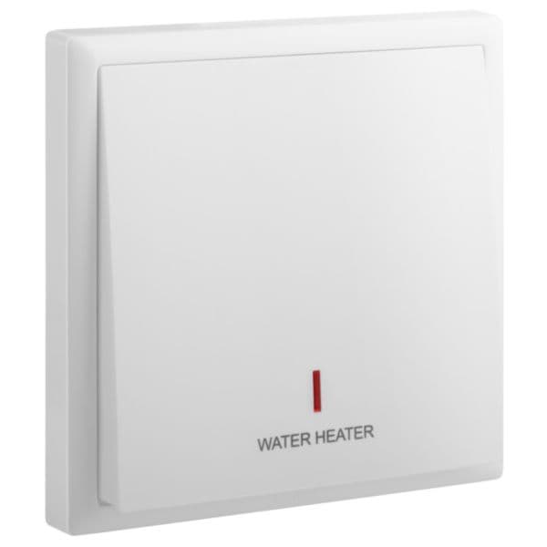 Eloe - 1 gang 2way 20A double pole switch + neon + one earth white rocker+water heater marking - Whi