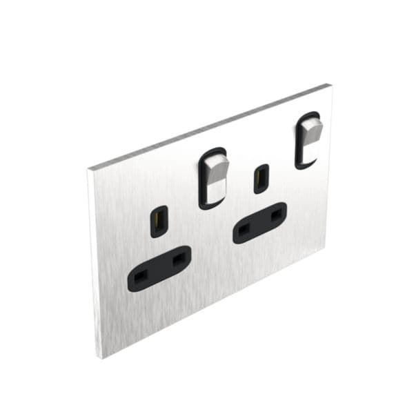 Art d'Arnould - 2 gang British Standard socket outlet 13 A-250V double pole switched Epure - Brushed