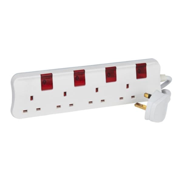 Multi-Outlet Extension Sockets British Standard 4X2P+E + 4 switches Illuminated British Standard plu