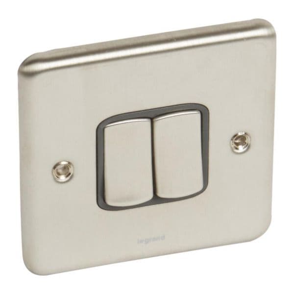 Synergy™ Authentic - 2 gang 2-way switch - 10AX - Brushed Stainless Steel