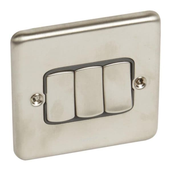 Synergy™ Authentic - 3 gang 2-way switch - 10AX - Brushed Stainless Steel