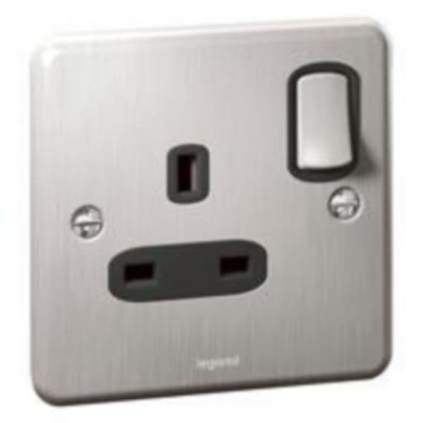 Synergy™ Authentic - 1 gang switched double pole BS socket outlet 13A - Brushed Stainless Steel