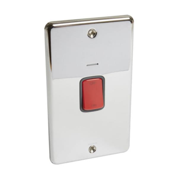 Synergy™ Authentic - Double pole switch+blue led power indicator-2G vertical plate-45A- Polished Sta
