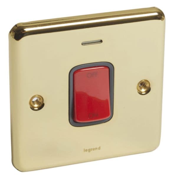 Synergy™ Authentic - double pole switch with blue led power indicator - 45A - Glossy Gold