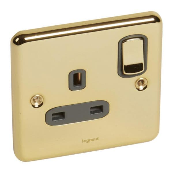 Synergy™ Authentic - 1 gang switched double pole BS socket outlet 13A - Glossy Gold