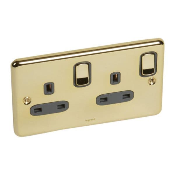Synergy™ Authentic - 2 gang switched double pole BS socket outlet 13A - Glossy Gold