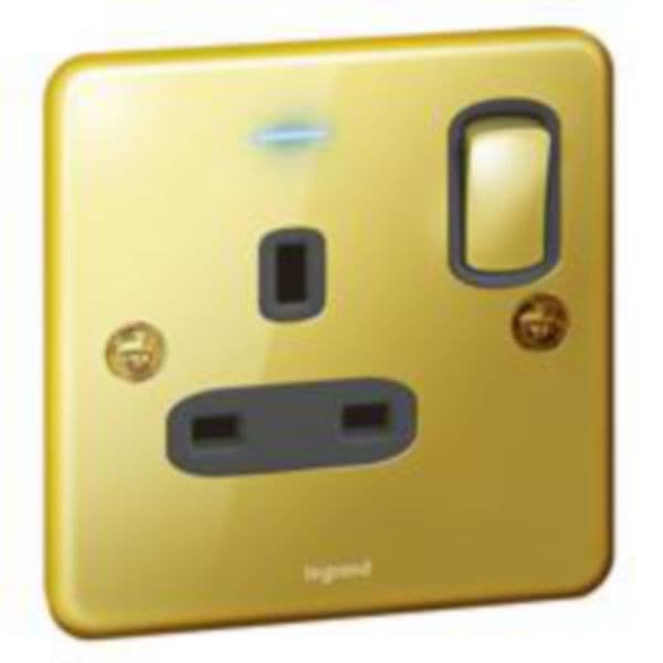 Synergy™ Authentic - 1 gang switched single pole BS socket outlet 13A + blue led power indicator - G