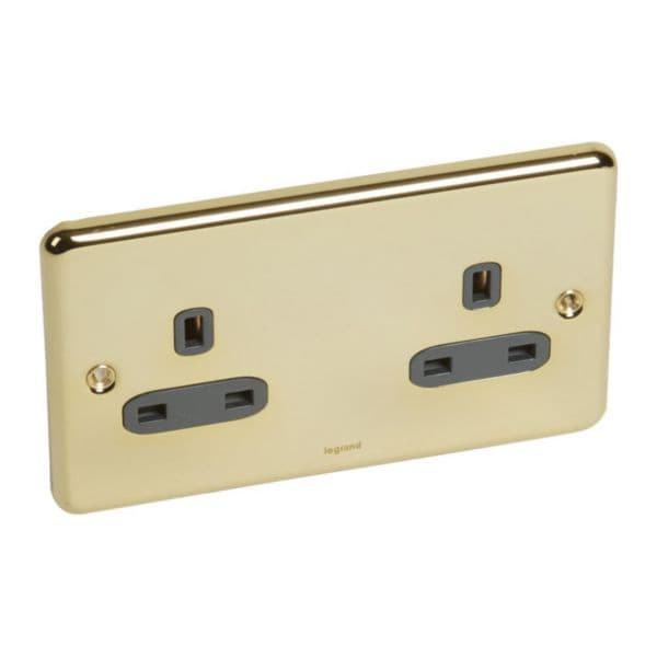 Synergy™ Authentic - 2 gang unswitched socket outlet 13A - Glossy Gold