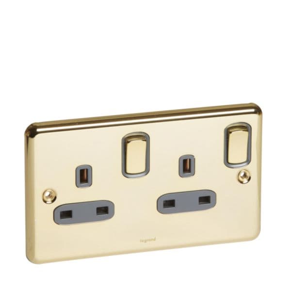 Synergy™ Authentic - 2 gang switched single pole BS socket outlet 13A - Glossy Gold