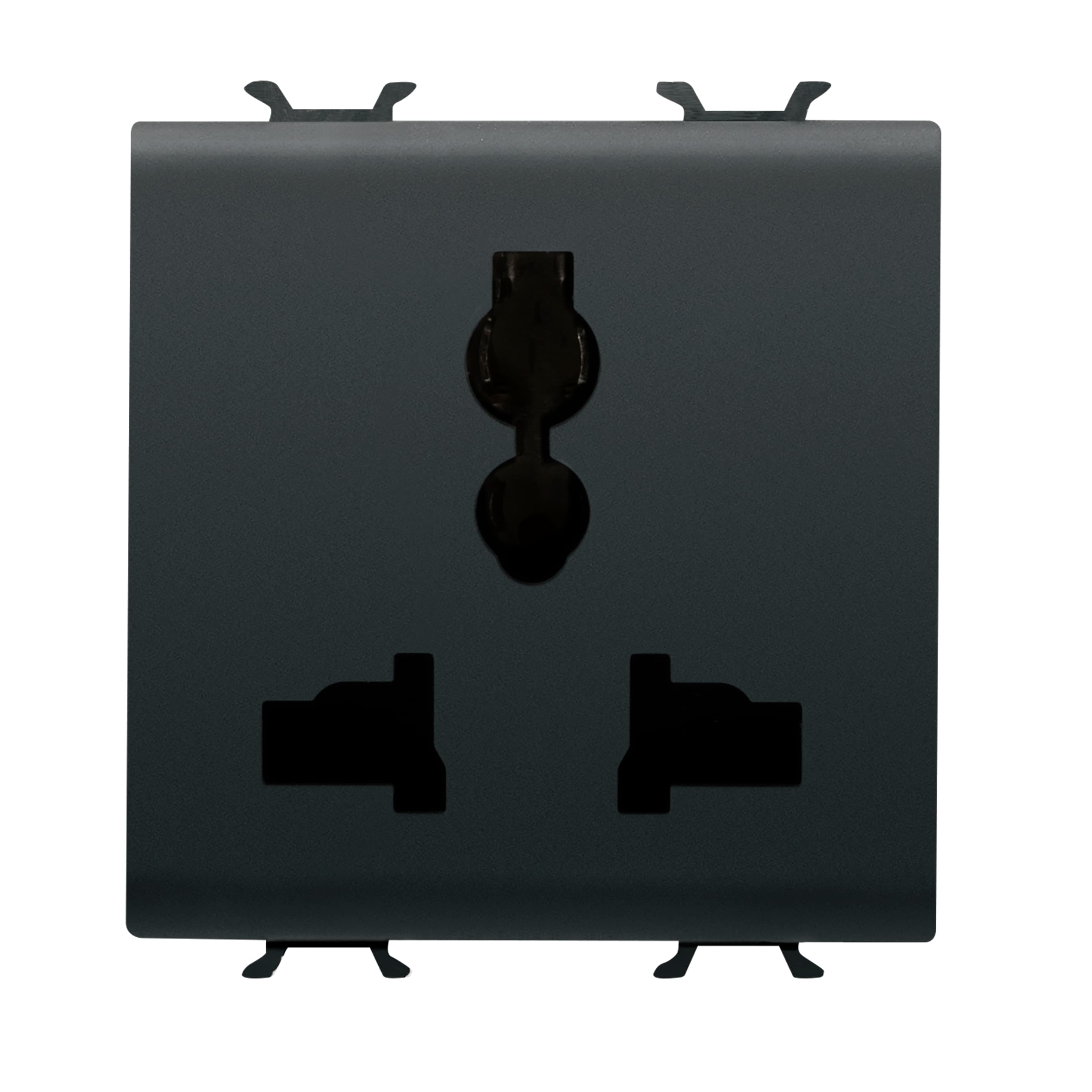 MULTISTANDARD SOCKET-OUTLET 2P+E - 13 A/250 V ac - 15 A/127 V ac - 2 MODULES - SATIN BLACK - CHORUSM