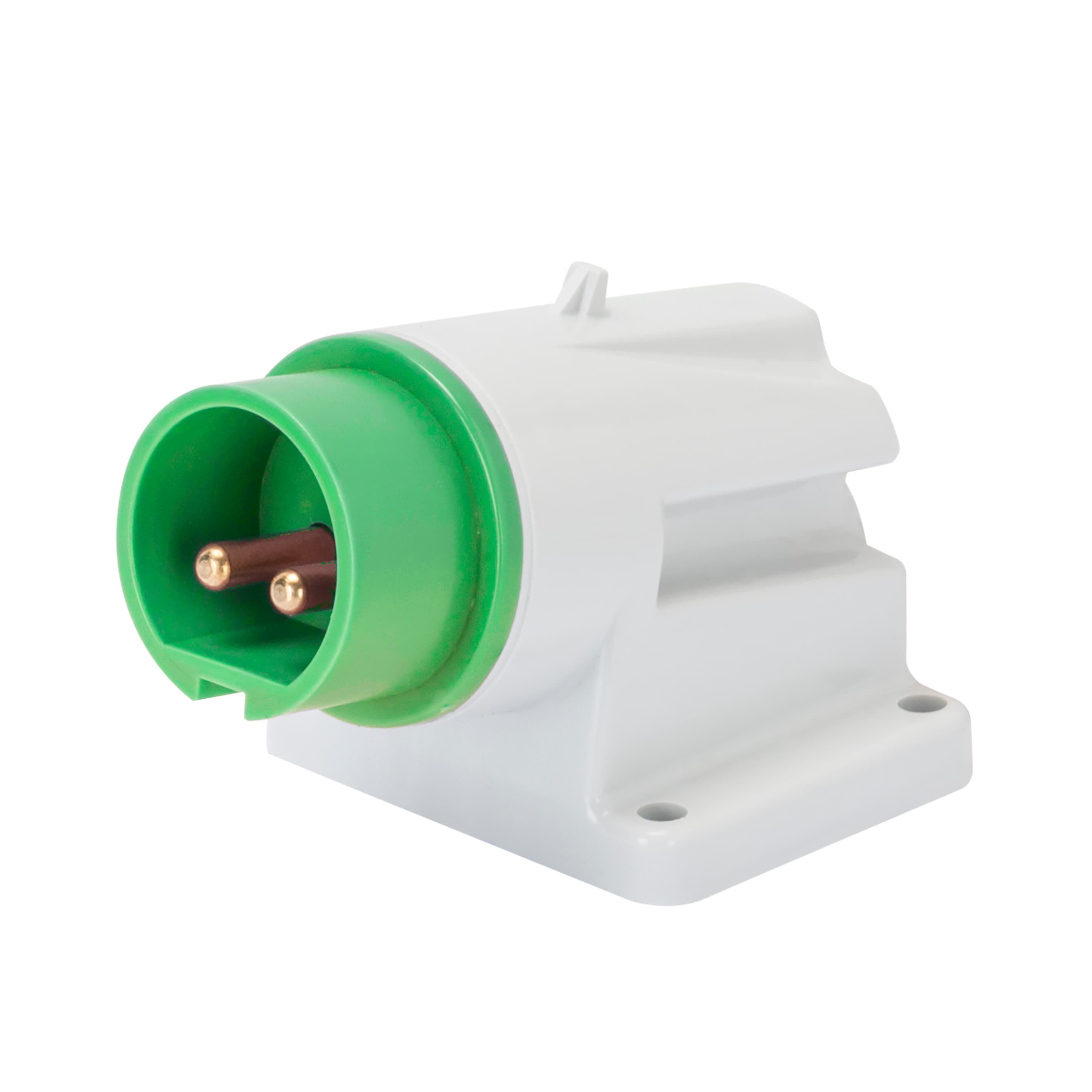 90° ANGLED SURFACE MOUNTING INLET - IP44 - 2P 16A 20-25V and 40-50V 401-500HZ - GREEN - 11H - SCREW 