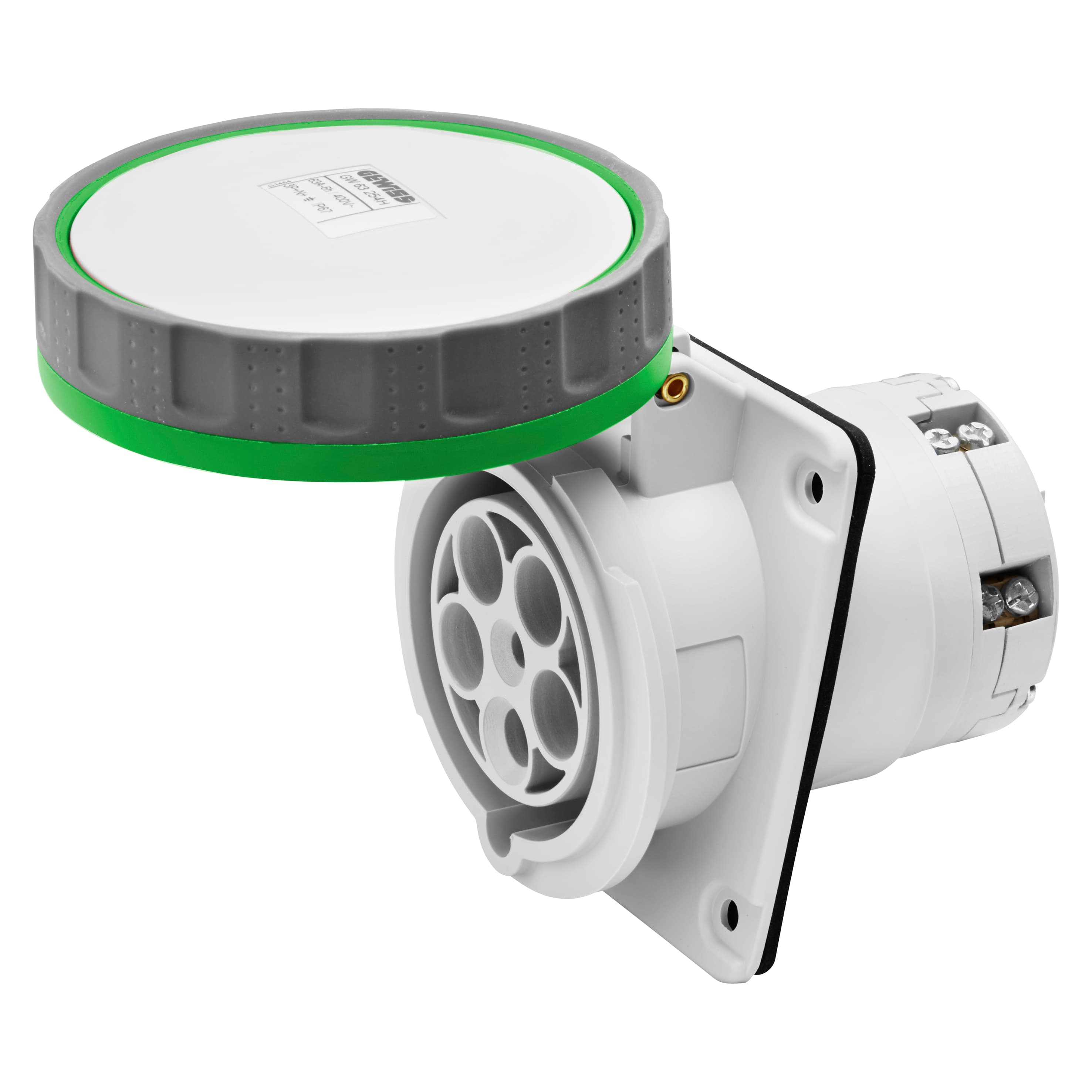 10° ANGLED FLUSH-MOUNTING SOCKET-OUTLET HP - IP66/IP67 - 3P+N+E 125A >50V >300-500HZ - GREEN - 2H - 