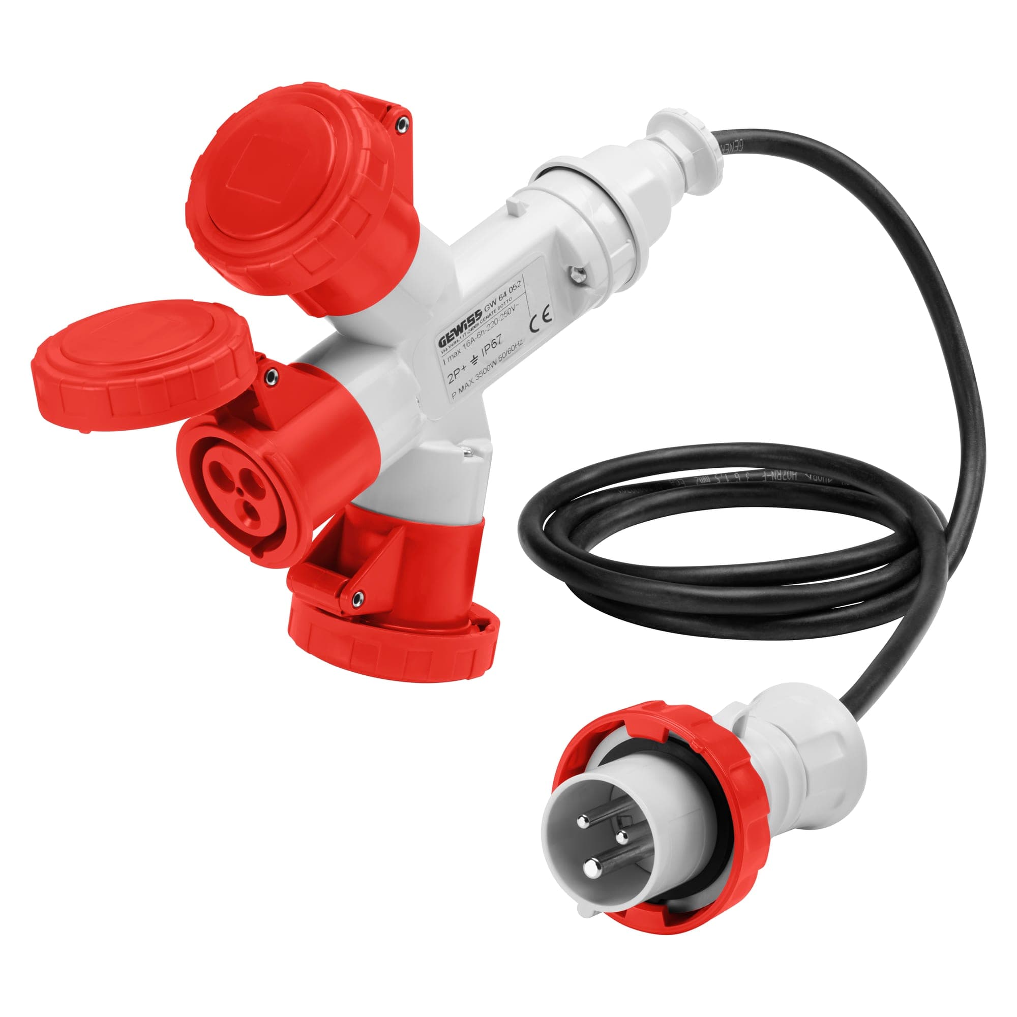 MULTIPLE SOCKET-COUPLERS 3 OUTPUTS IP67 - 2M FLEXIBLE CABLE - PLUG 16A - 2 SOCKET-OUTLETS 3P+N+E 400