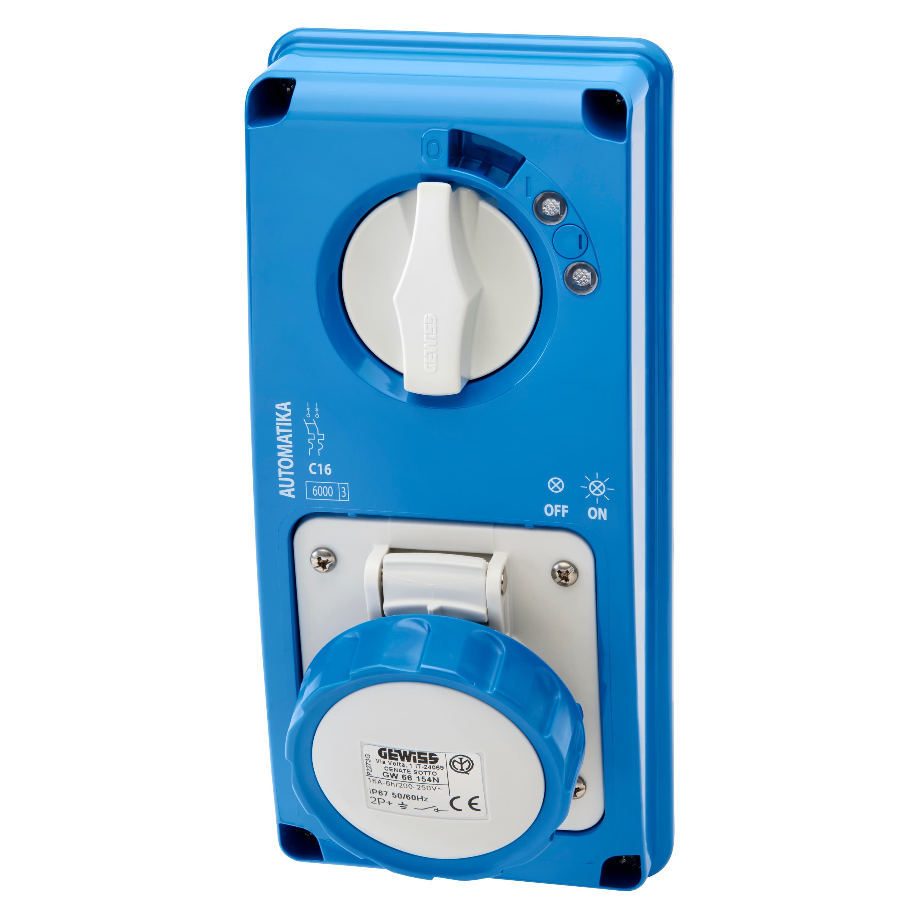VERTICAL FIXED INTERLOCKED SOCKET OUTLET - AUTOMATIKA - MT 6KA CURVE C - WITHOUT BOTTOM - 2P+E 16A 2