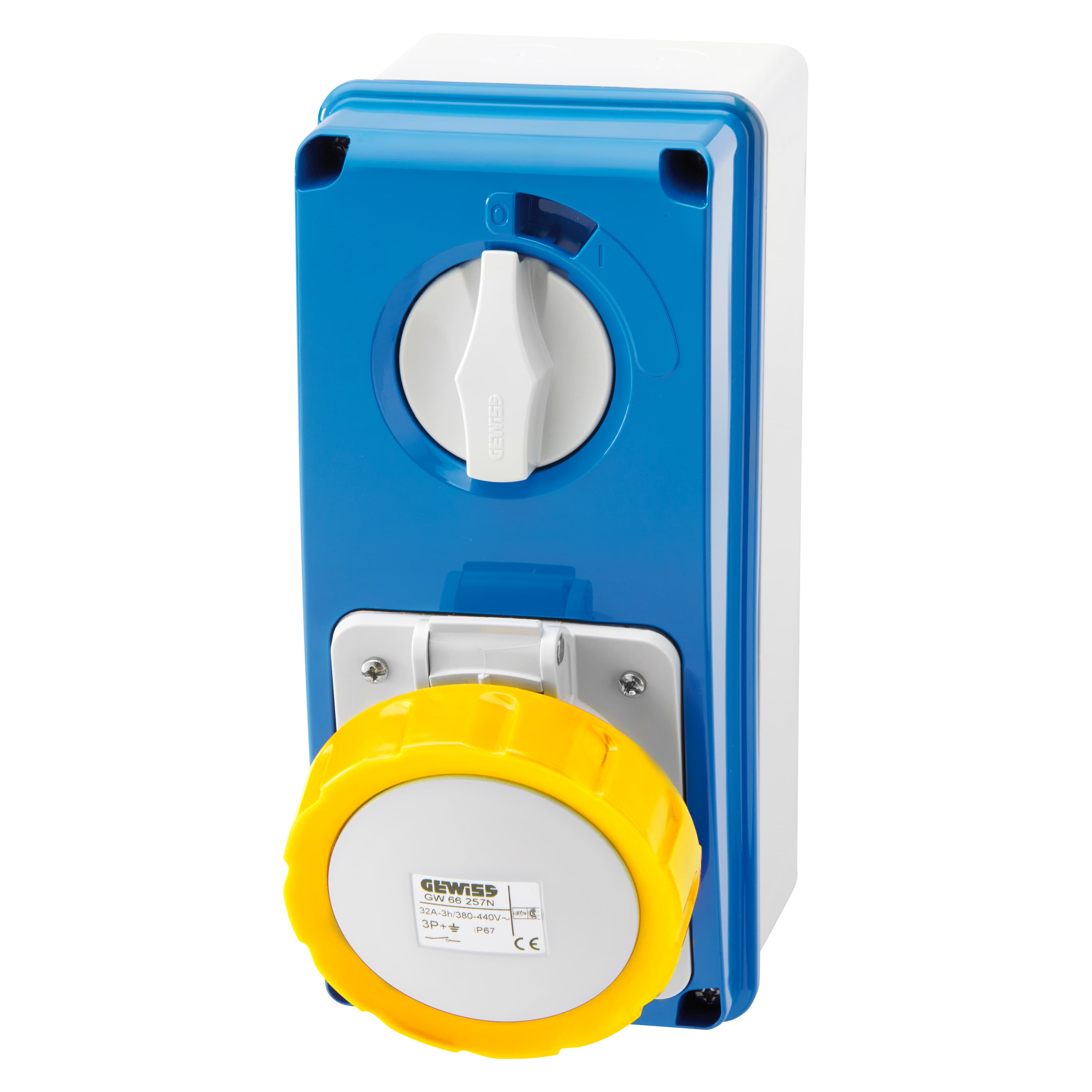 VERTICAL FIXED INTERLOCKED SOCKET OUTLET - WITH BOTTOM - WITHOUT FUSE-HOLDER BASE - 2P+E 16A 100-130