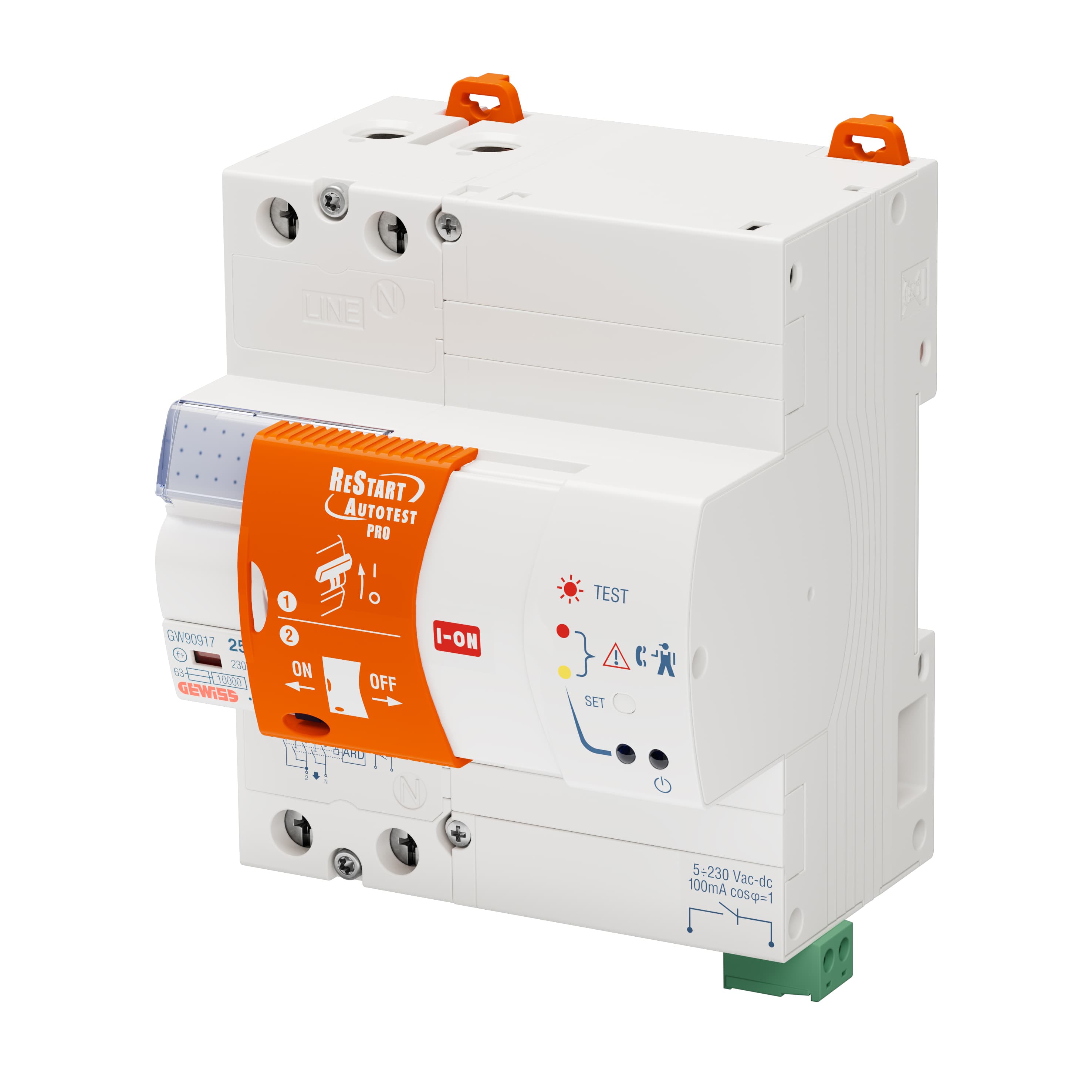 RESTART WITH AUTOTEST PRO - COUPLED WITH RCCB'S - 2 POLES - 25 A TYPE A[IR] Idn=0,3 A 230 V ac - 5 M