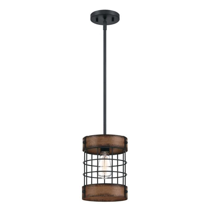 Langston One-Light Indoor Pendant, Matte Black Finish with Barnwood Accents