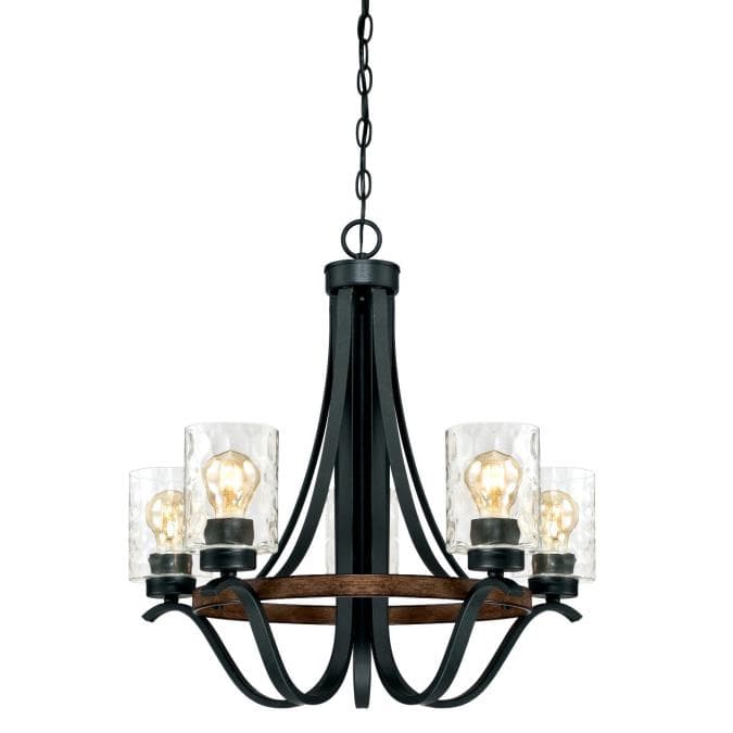Barnwell Five-Light Indoor Chandelier, Textured Iron and Barnwood Finish