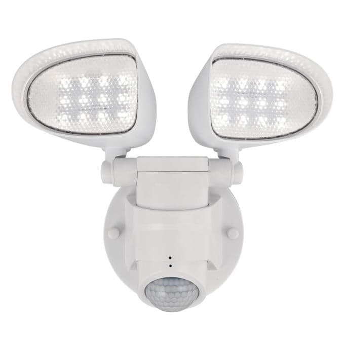 Two-Light 18W LED Outdoor Security Light Wall Fixture with Motion Sensor, White Finish