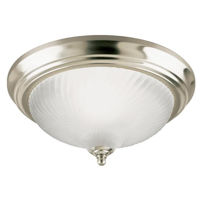 One-Light Flush-Mount Interior Ceiling Fixture, Brushed Nickel Finish with Frosted Swirl Glass