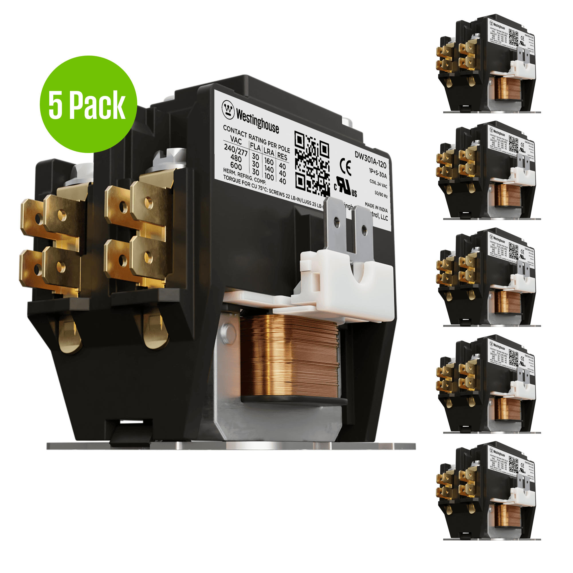 Definite Purpose Contactor 30 Amp 1 Pole, Pack of 5 24V Coil