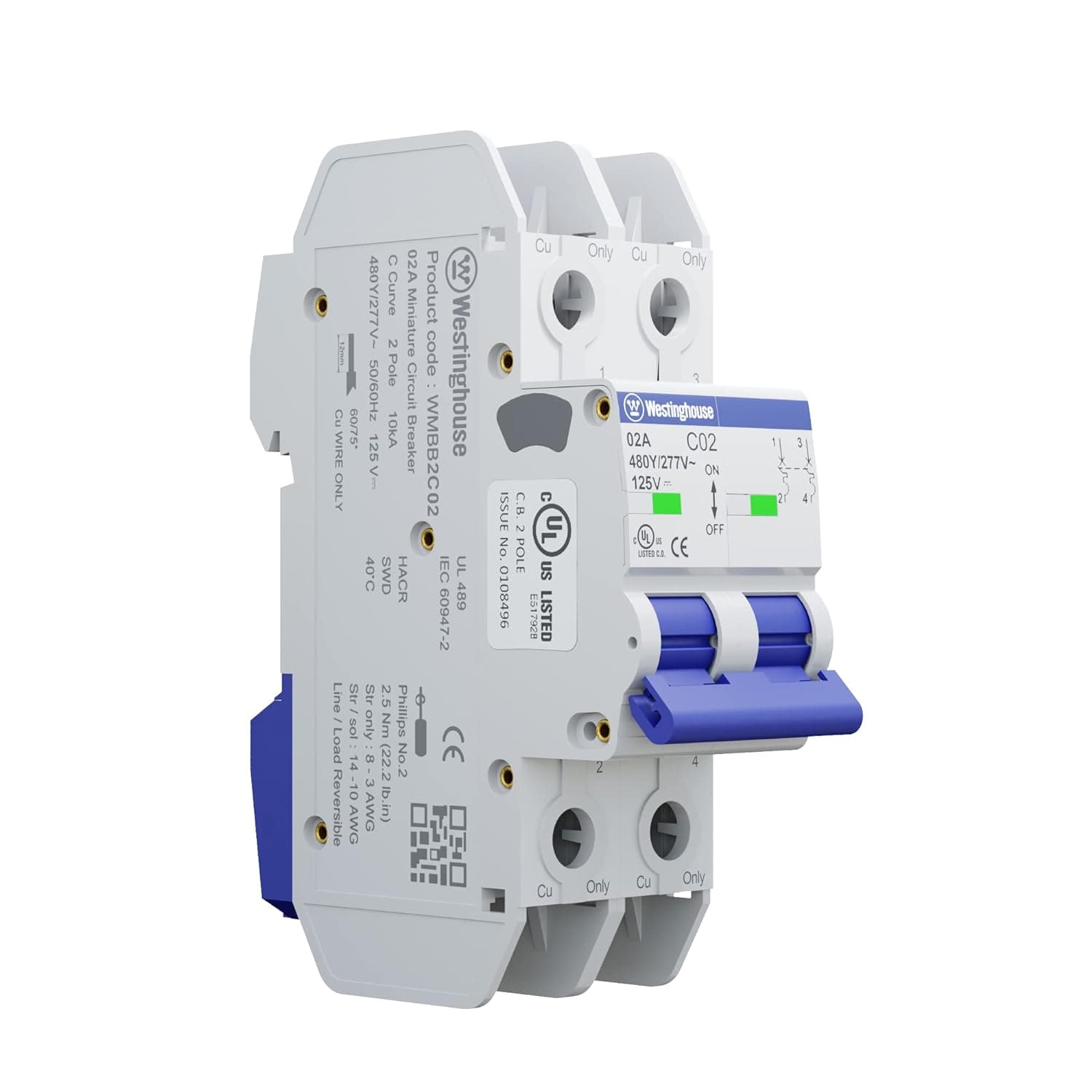 2A 2 Pole Miniature Circuit Breaker C Curve