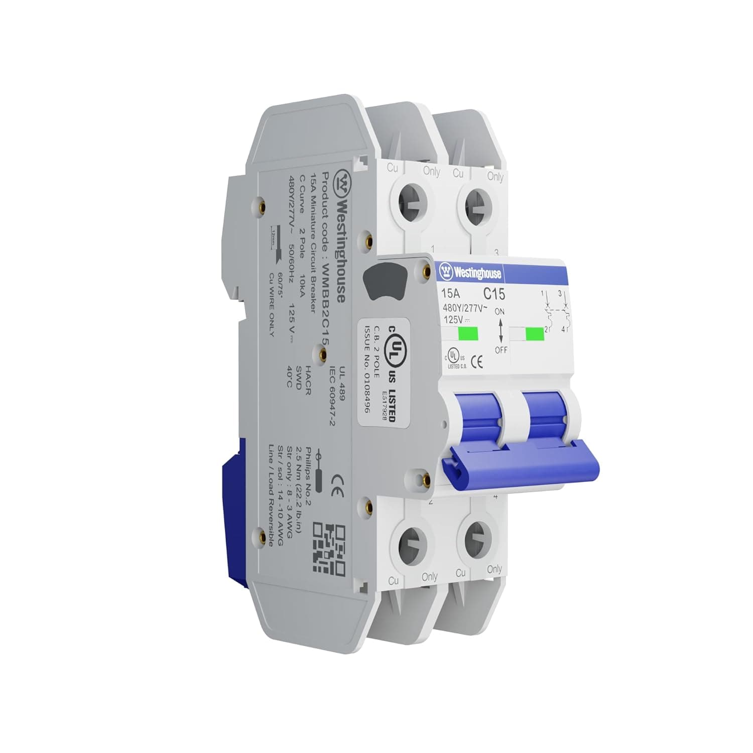 15A 2 Pole Miniature Circuit Breaker C Curve