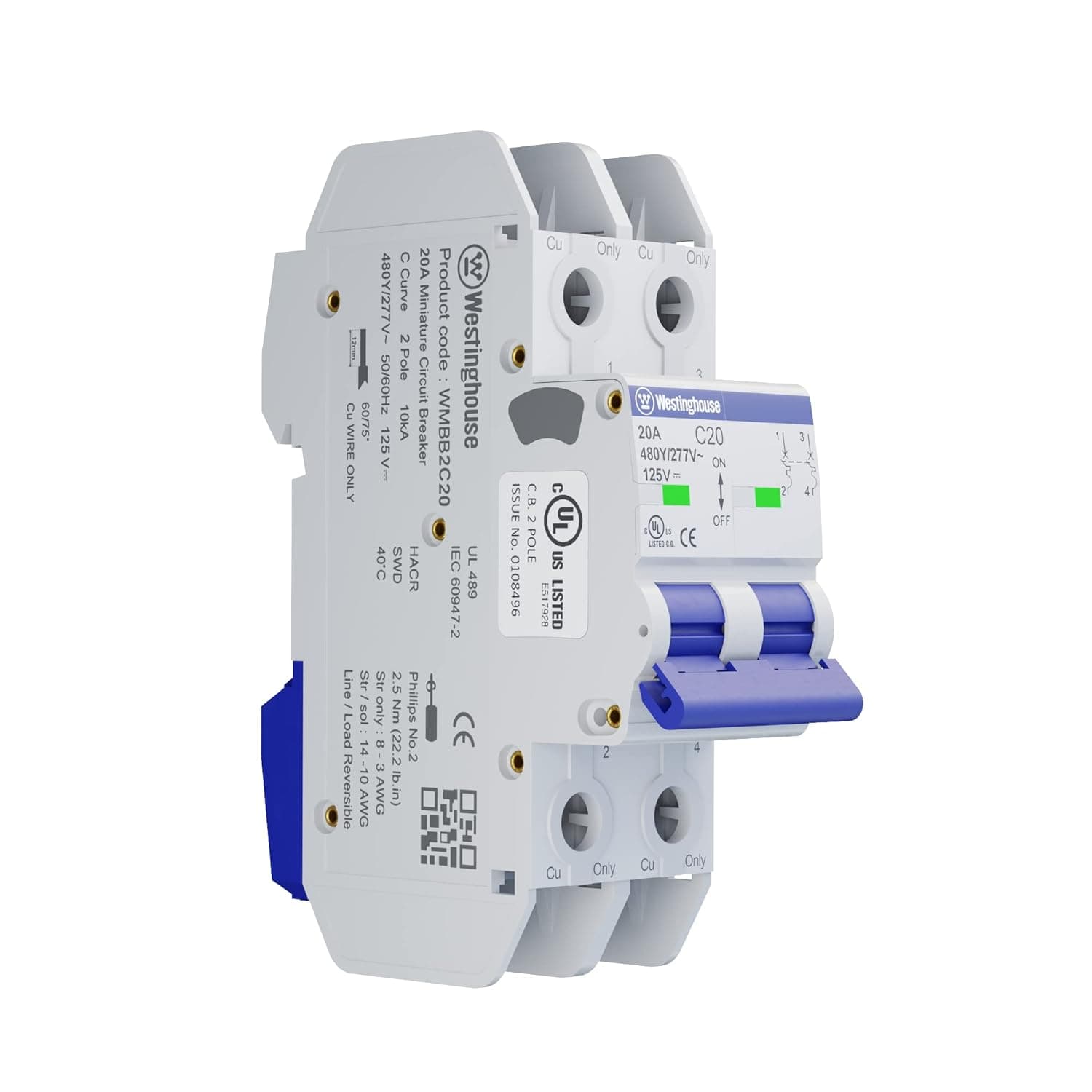 20A 2 Pole Miniature Circuit Breaker C Curve