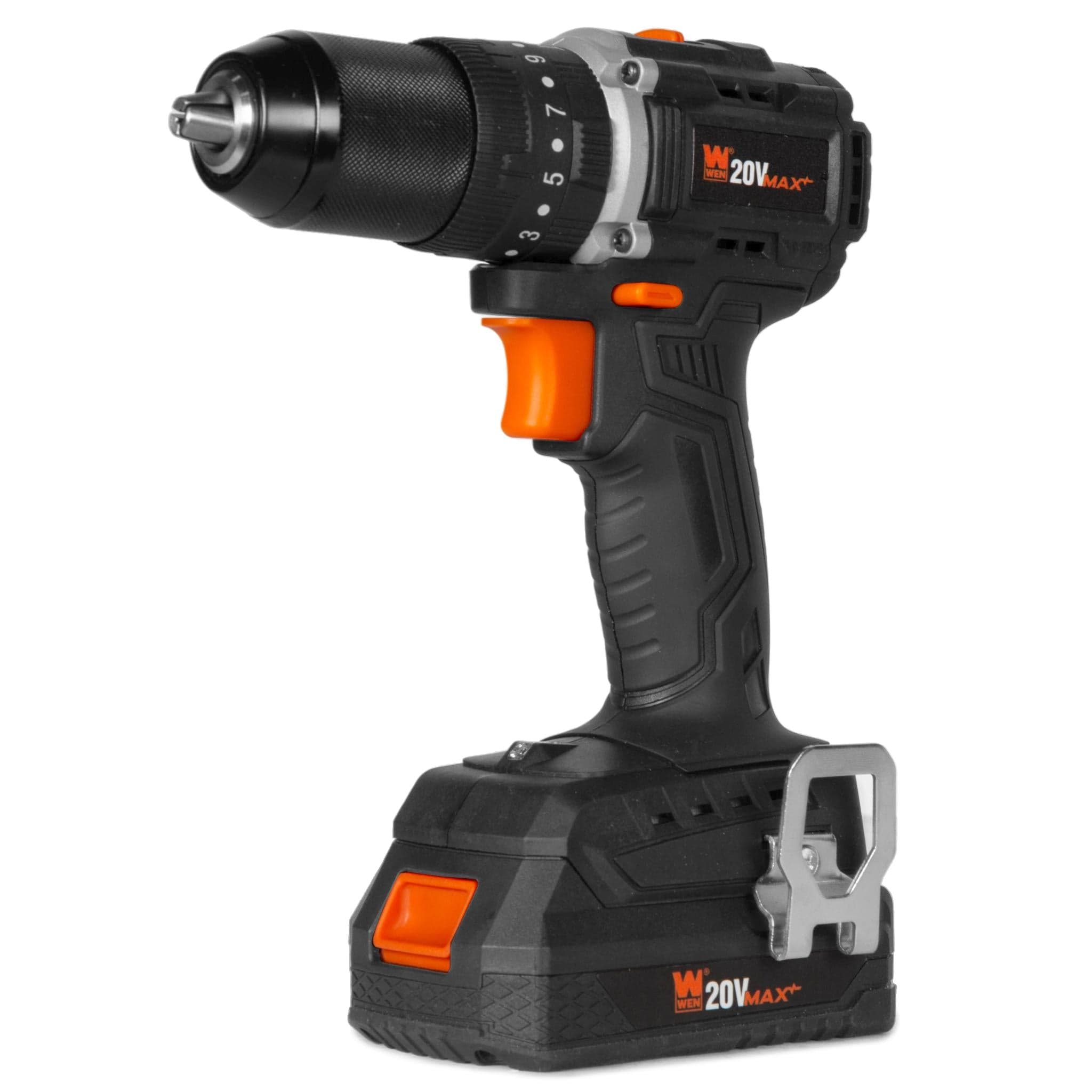 WEN 20121 20V Max Brushless Cordless 1/2-Inch Hammer Drill and Driver with 2.0 Ah Lithium-Ion
