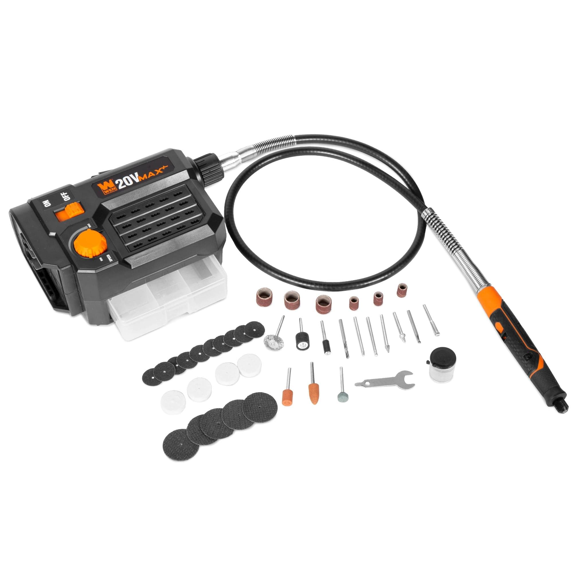 WEN 20923BT 20V Max Cordless Variable Speed Rotary Tool Station with Flex Shaft and 40 Accessories