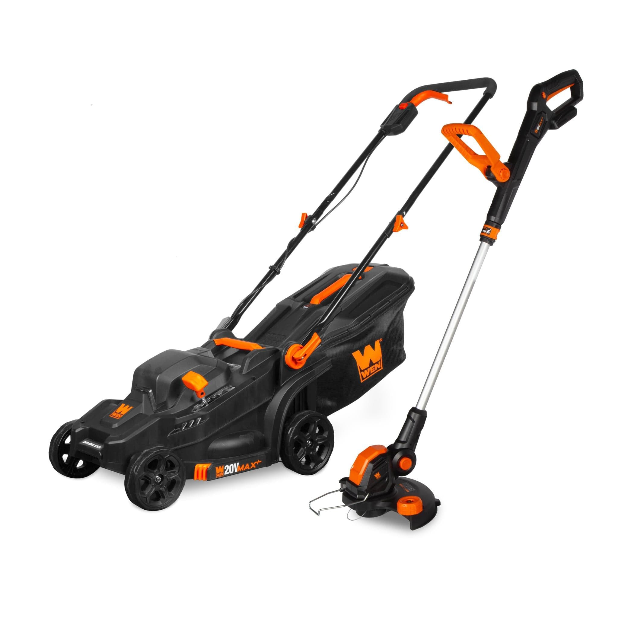 WEN 20VK2MLB 20V Max Cordless 15-Inch Lawn Mower and String Trimmer Combo Kit with 5Ah Battery and