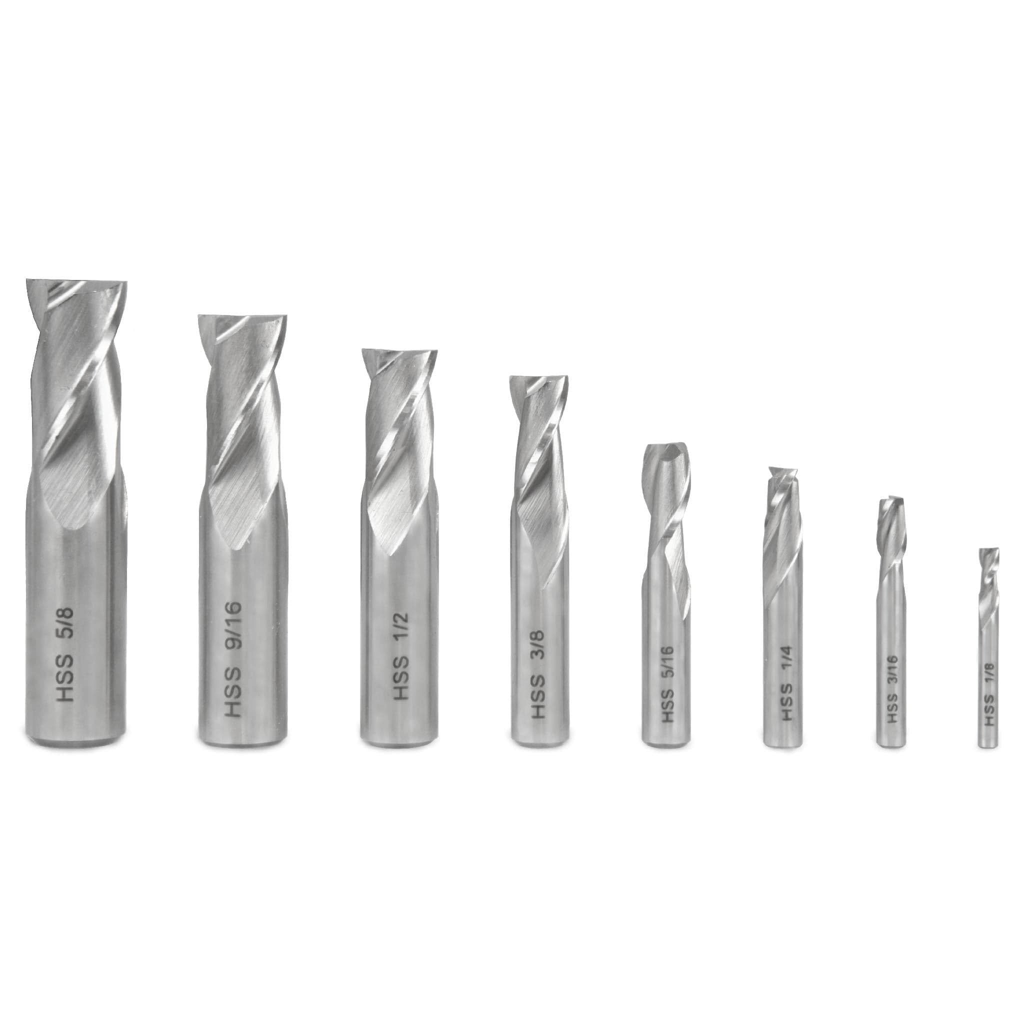 WEN 33108A 8-Piece 2-Flute HSS End Mill Set for Milling Machines