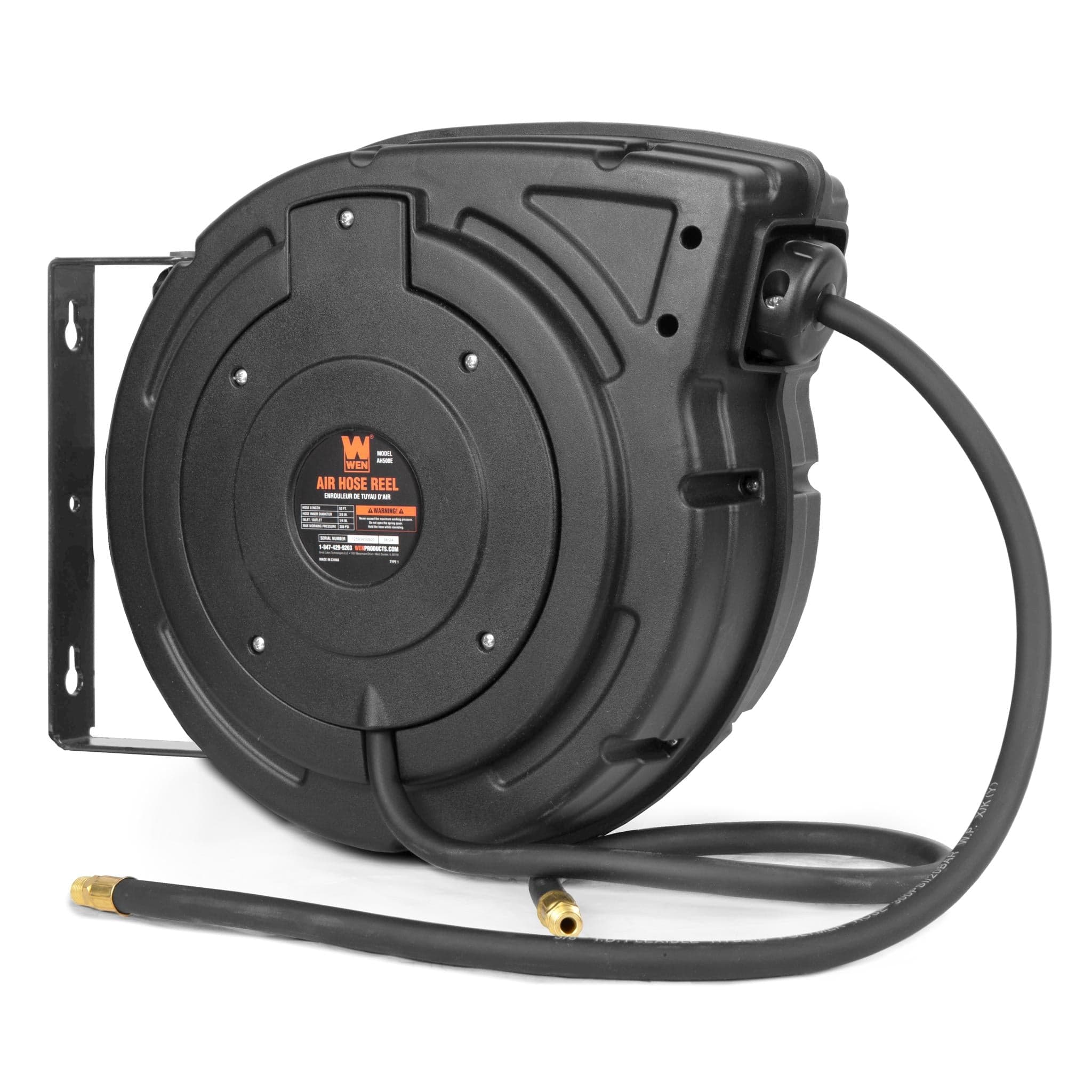 WEN AH500E 50-Foot by 3/8-Inch Retractable Pneumatic Air Hose Reel, 300 PSI, Hybrid Polymer