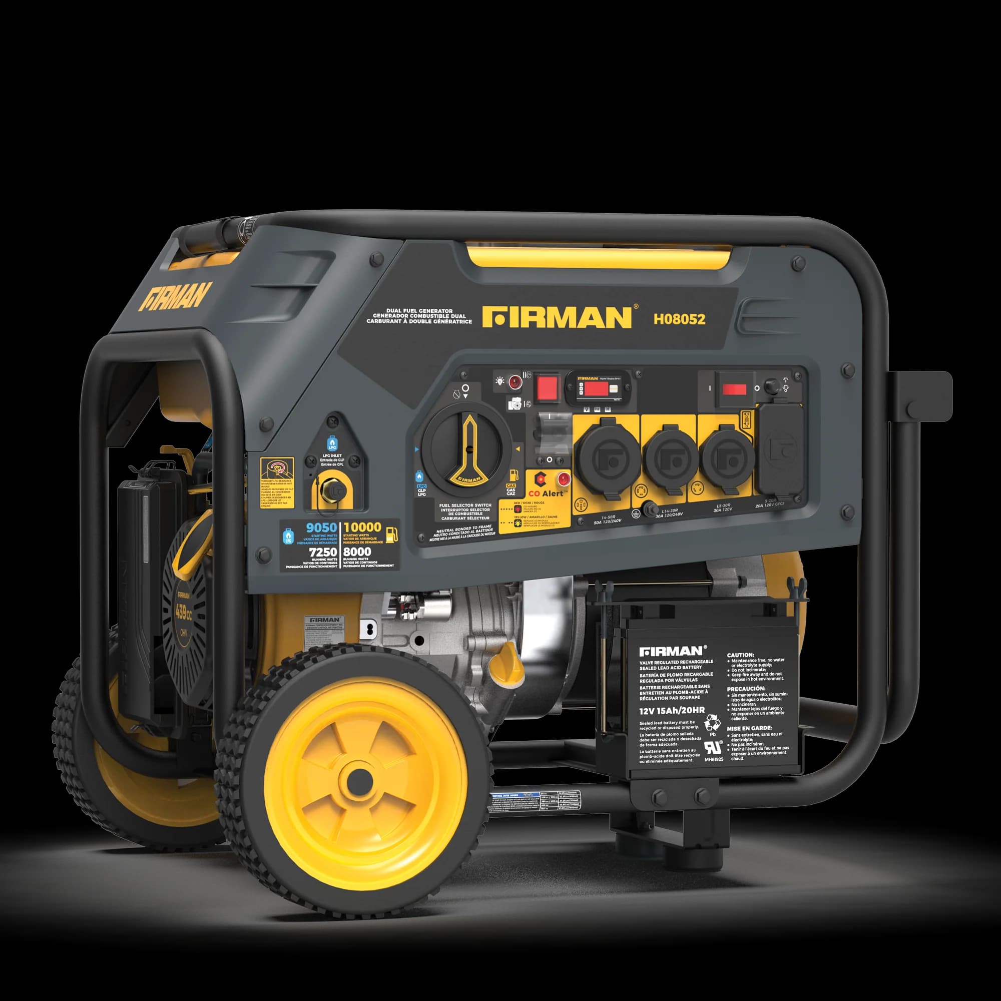 Dual Fuel Portable Generator 10000/8000W Electric Start 120/240V with CO alert