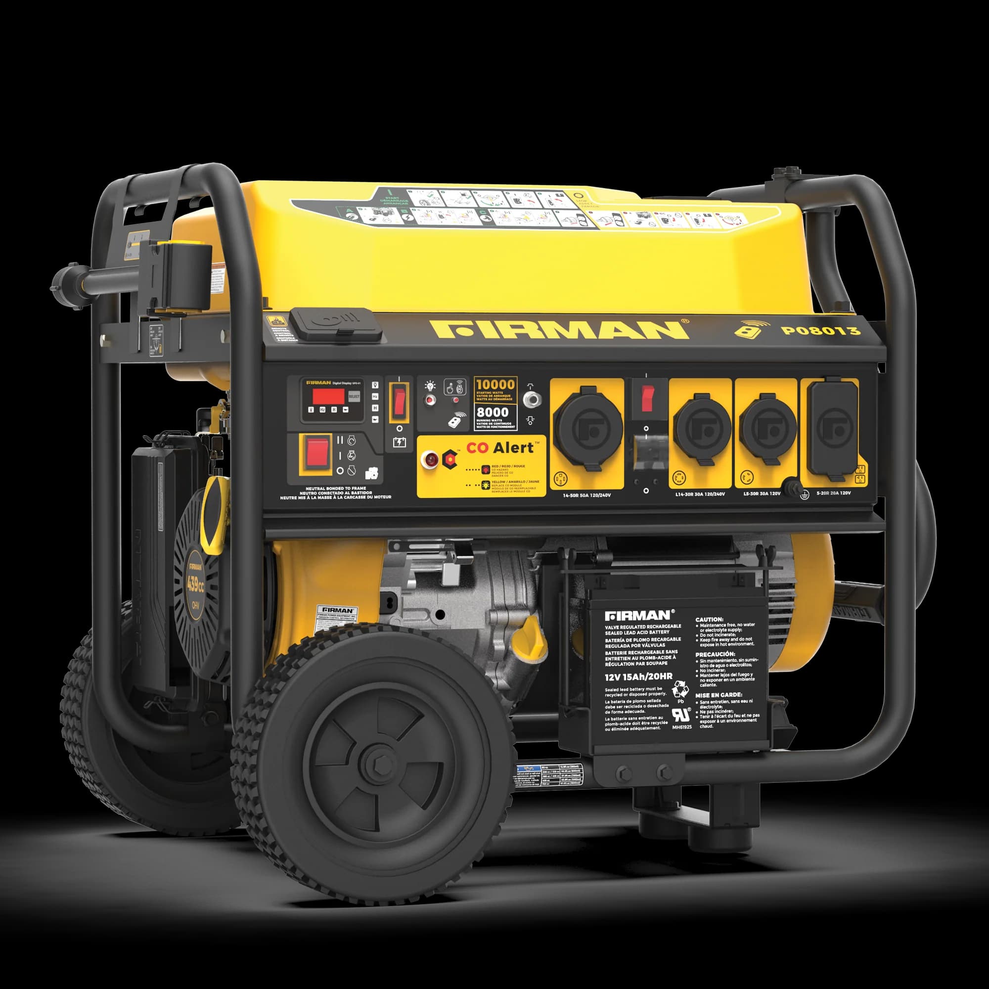 Gas Portable Generator 10000/8000W Remote Start 120/240V with CO alert