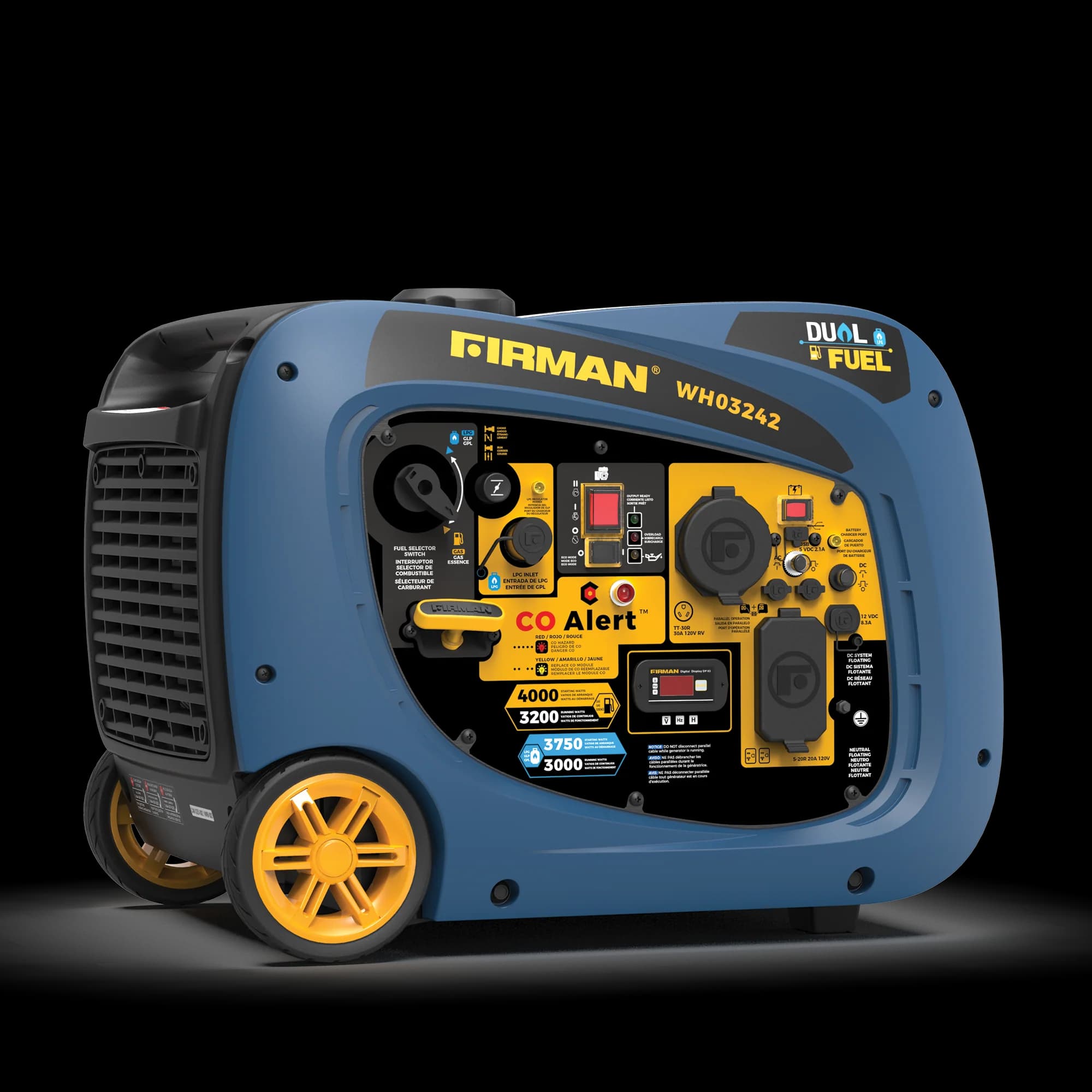 Dual Fuel Inverter Portable Generator 4000/3200W Electric Start with CO ALERT