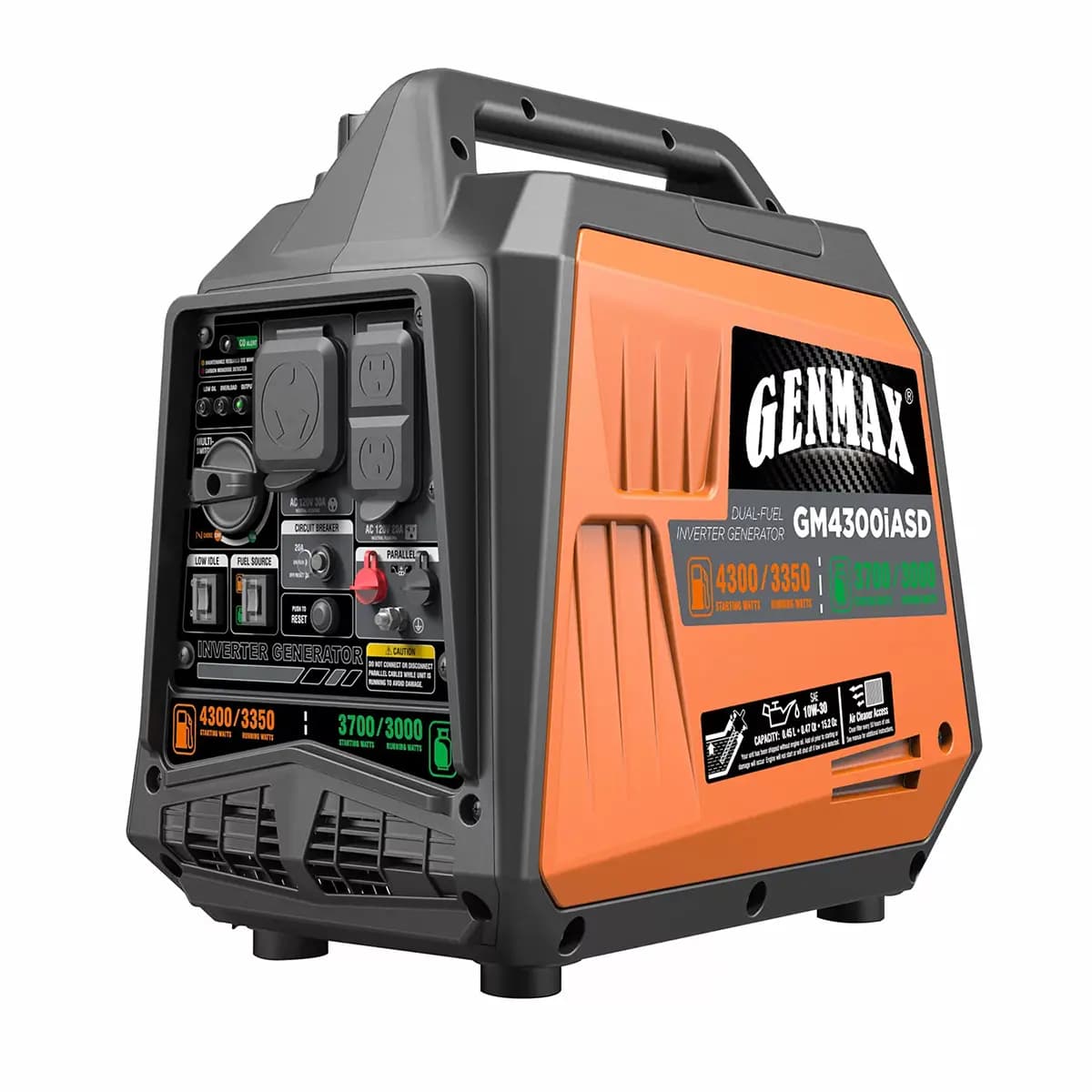 Genmax GM4300iASD 4300-Watt Dual Fuel Portable Inverter Generator, Light-Weight With CO Sensor