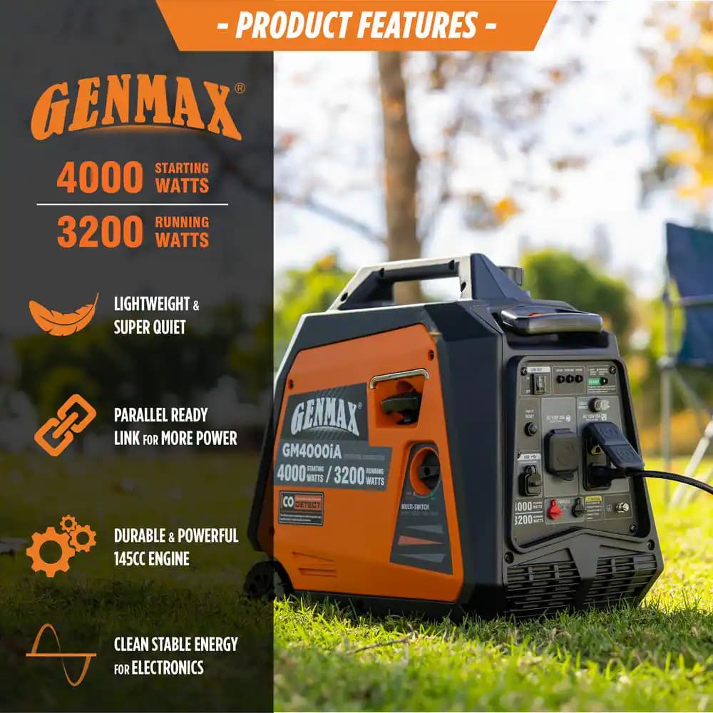 GENMAX GM4000iA 4000 Watt Recoil Start Gasoline Powered Inverter Generator