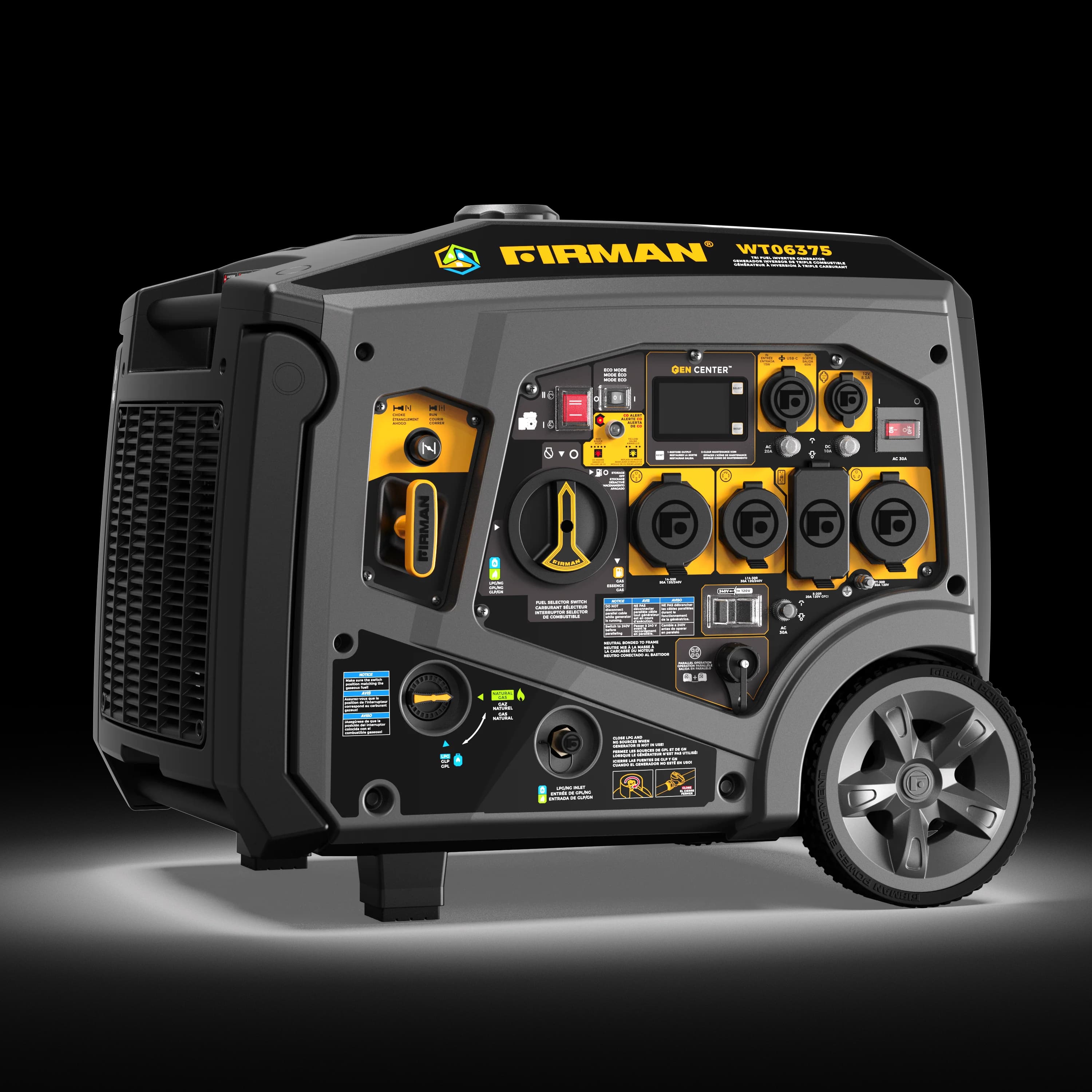 Tri-Fuel Inverter Portable Generator 7850/6300W Electric Start 120/240V Parallel Ready with CO Alert
