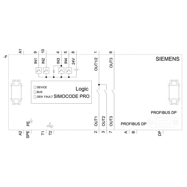 basic device SIMOCODE pro C, PROFIBUS DP interface 12 Mbps, RS-485, 4 I/3 O freely configurable, Us: