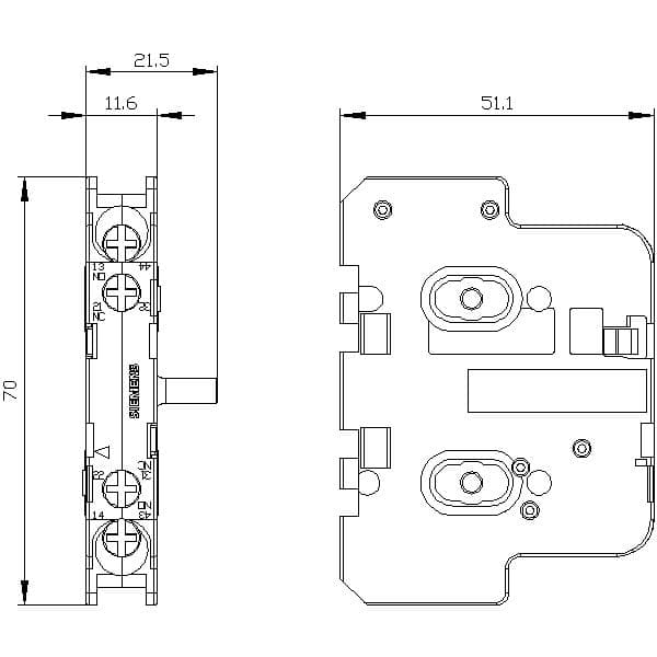 Auxiliary switch block for size 2...14 1st auxiliary switch block left or right