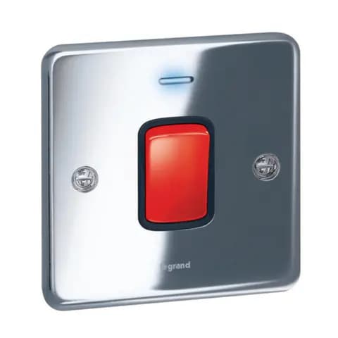 Synergy™ Authentic - Double pole switch with blue led power indicator - 45A - Polished Stainless Ste