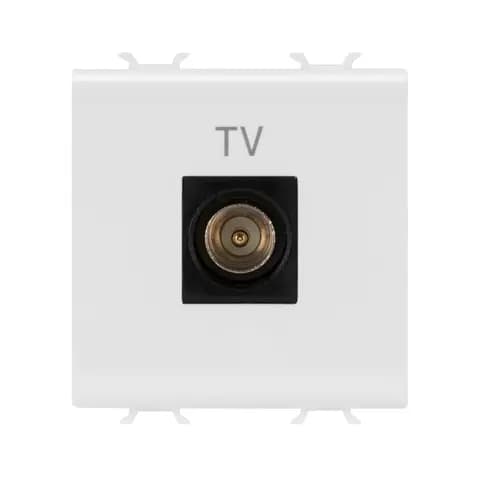 COAXIAL TV SOCKET-OUTLET, CLASS A SHIELDING - IEC MALE CONNECTOR 9.5mm - DIRECT - 2 MODULES - SATIN