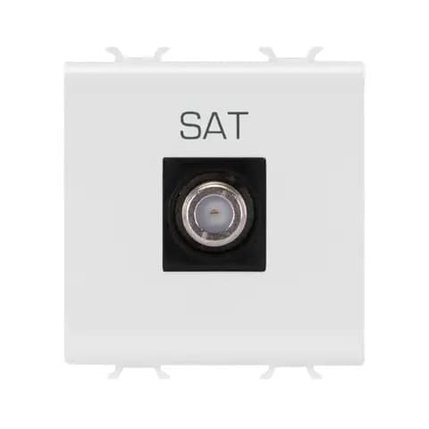 COAXIAL TV SOCKET-OUTLET, CLASS A SHIELDING - FEMALE F CONNECTOR - DIRECT - 2 MODULES - SATIN WHITE